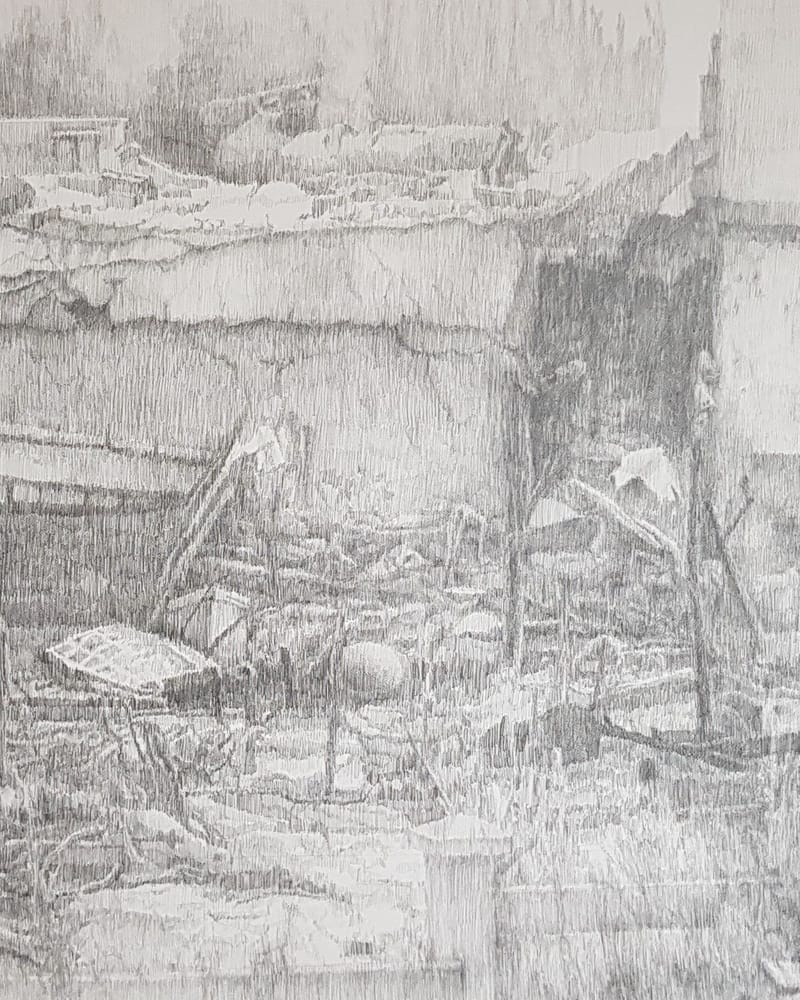 Antropoceen Human destruction potlood op papier 200 x 150 cm