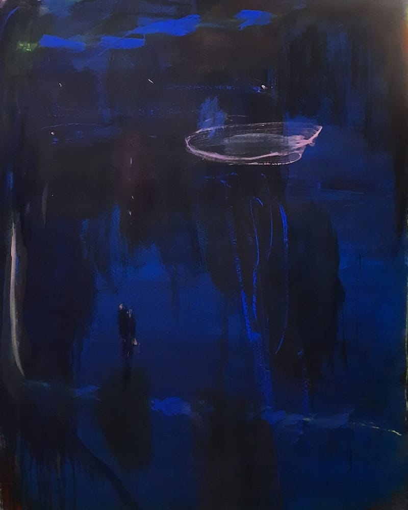 Dark blue sky- pigment and oil on canvas