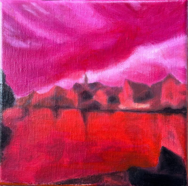 Weerspiegeling in de rode stad