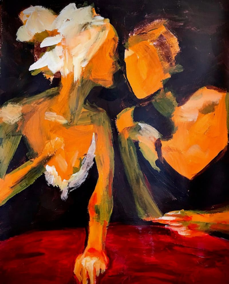 Les amies, acryl op papier (50x60 cm)