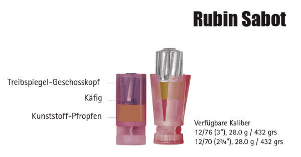 Flintenlaufpatrone Brenneke RubinSabot 28 g / 432 grs  12/76 - VE 5 Schuss, Bild 2
