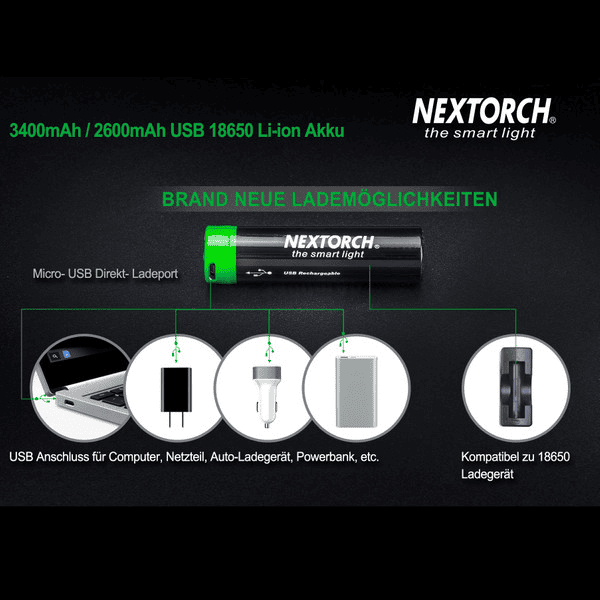 Akku NEXTORCH 18650 USB Lithium-Ion (Li-Ion) -DC0084- 3.6V 3.400mAh inkl. Schutzschaltung, Bild 2