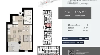 1.5-Zi.-Wohnung möbliert mit Balkon - urban wohnen in Killwangen