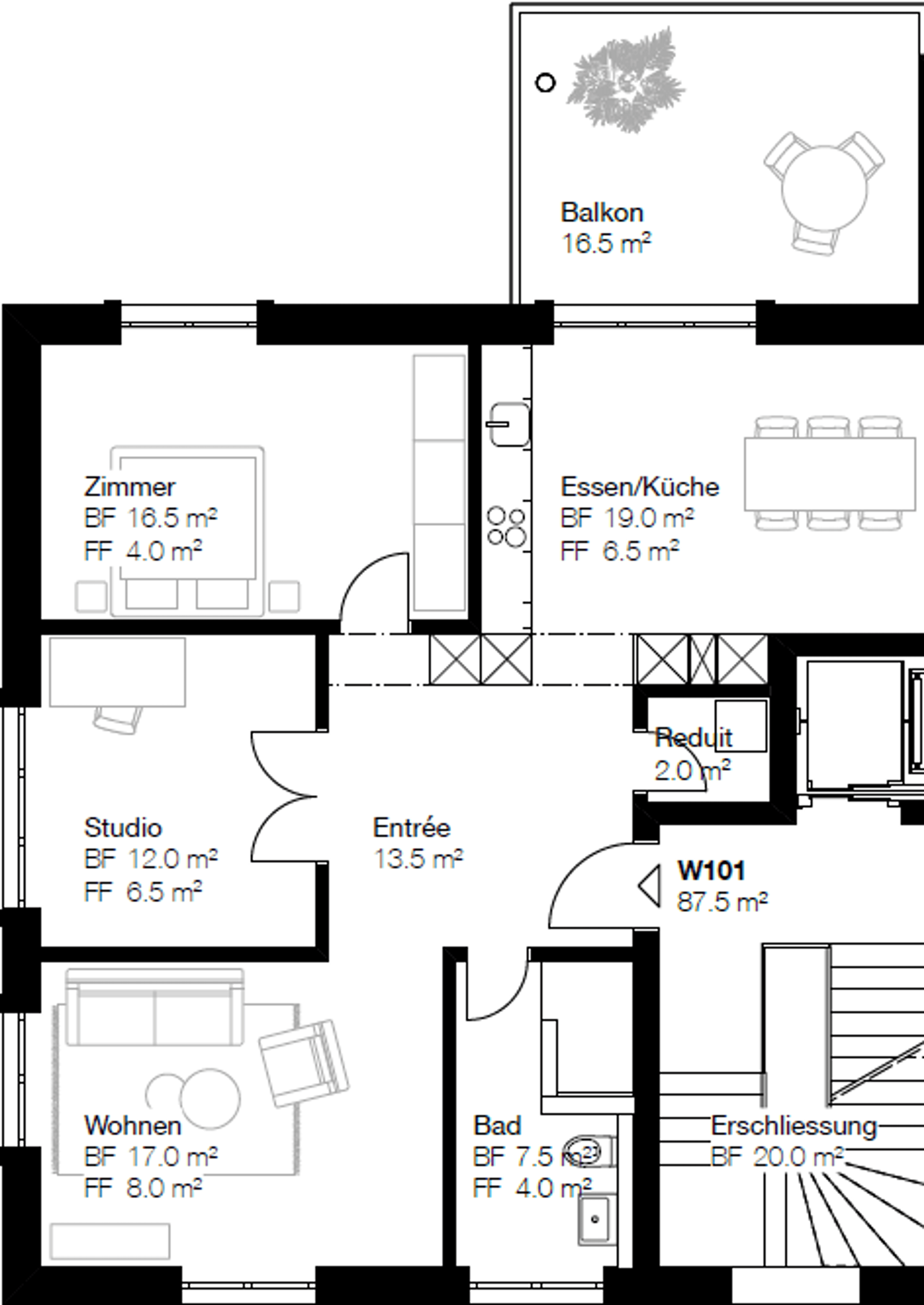 Moderne 3.5-Zimmer-Wohnung mit Balkon (W101) - 3