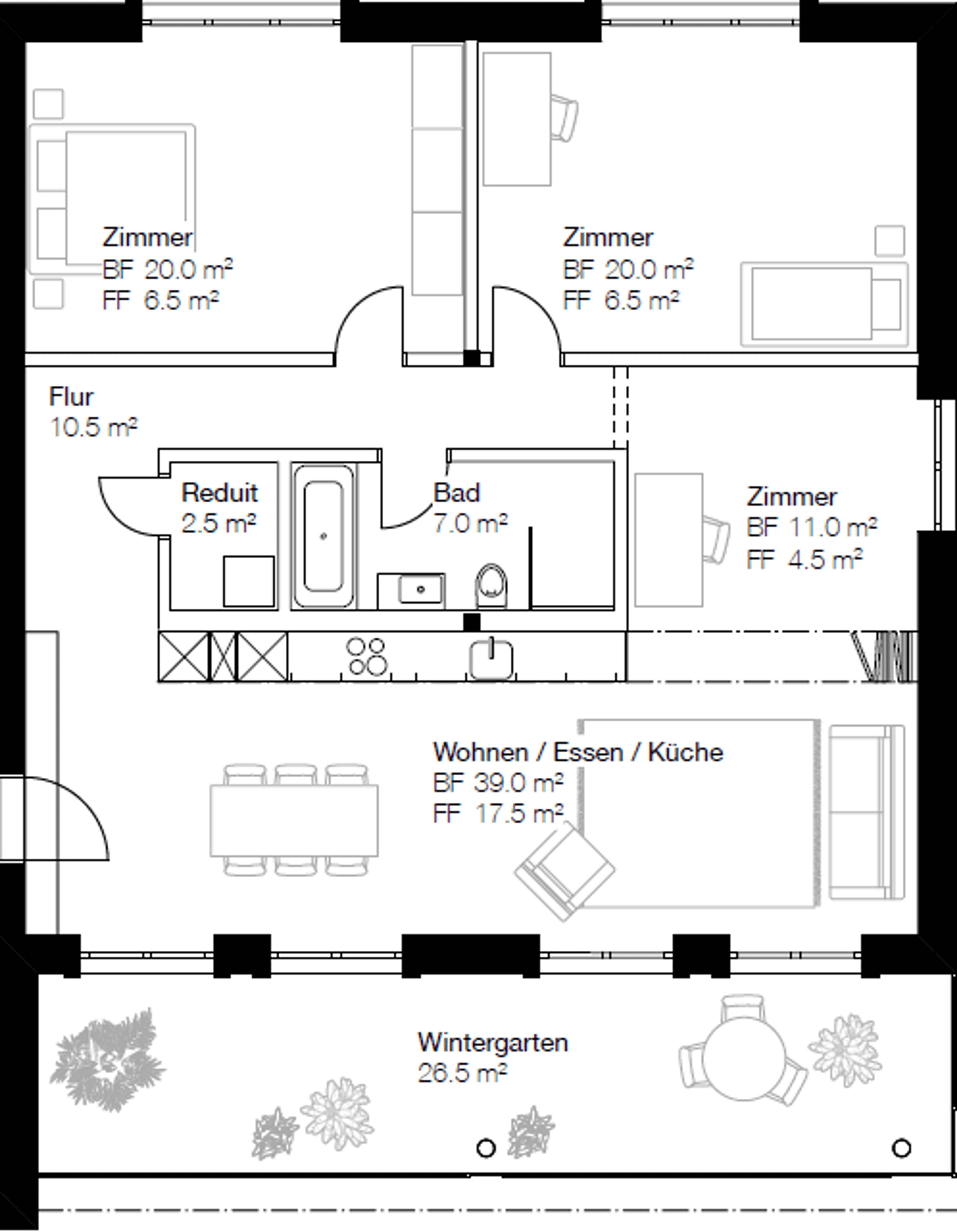Moderne 3.5-Zimmer-Wohnung mit Wintergarten (W202) - 3