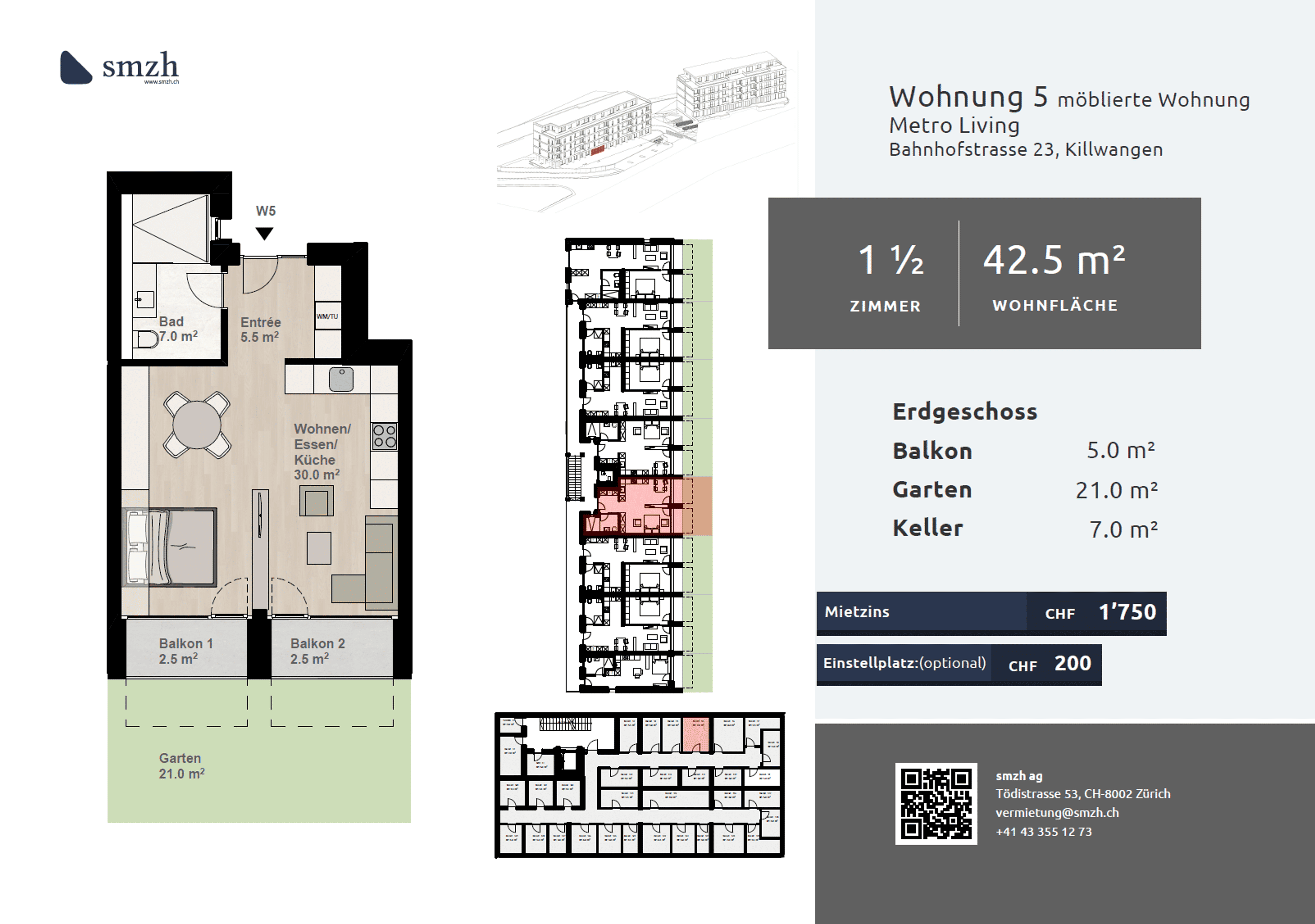1.5-Zimmer-Gartenwohnung, Minergie, direkt am Bahnhof Killwangen - Bild 2