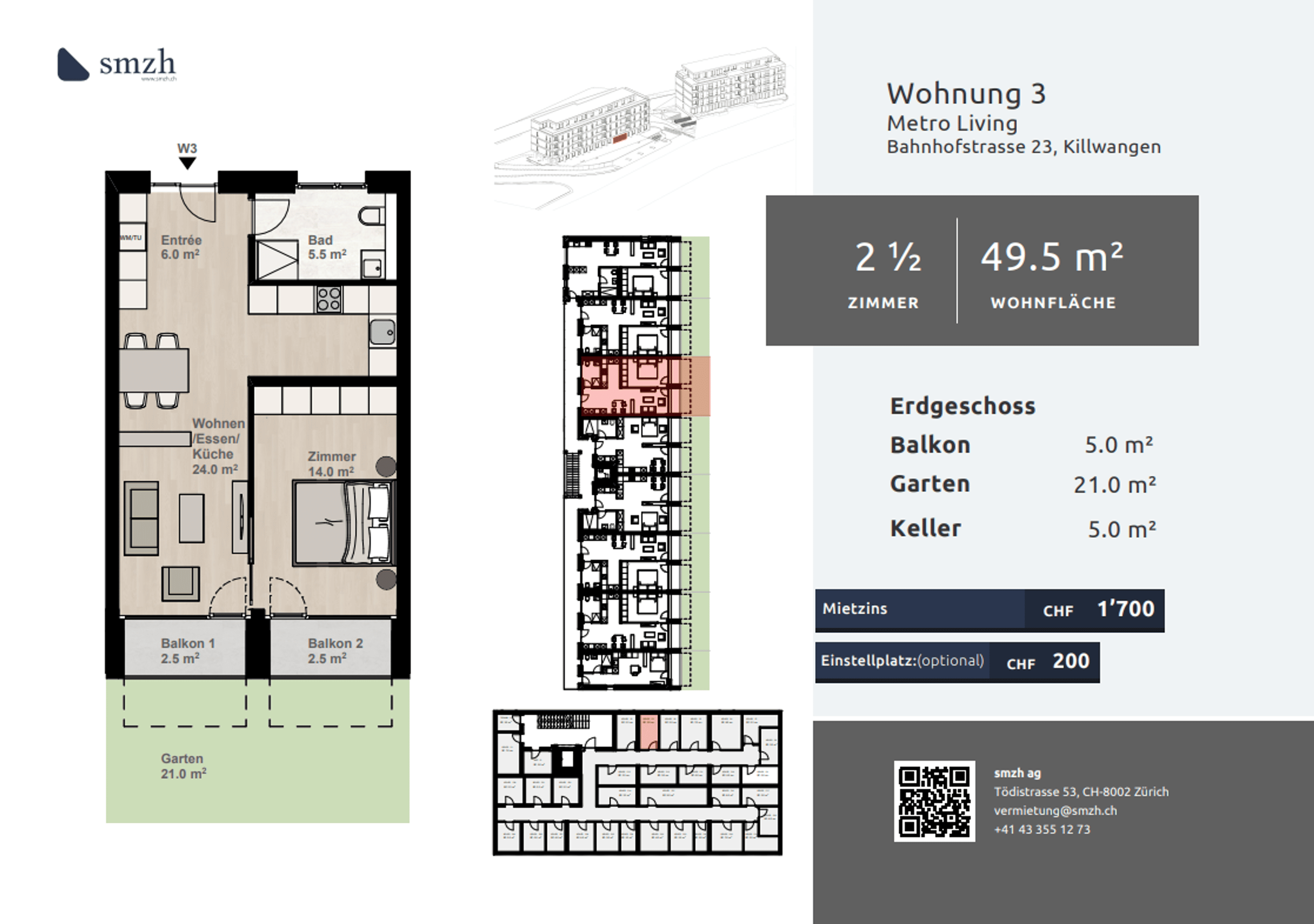 2.5-Zi.-Gartenwohnung am Bahnhof - hell - Killwangen mieten - 2