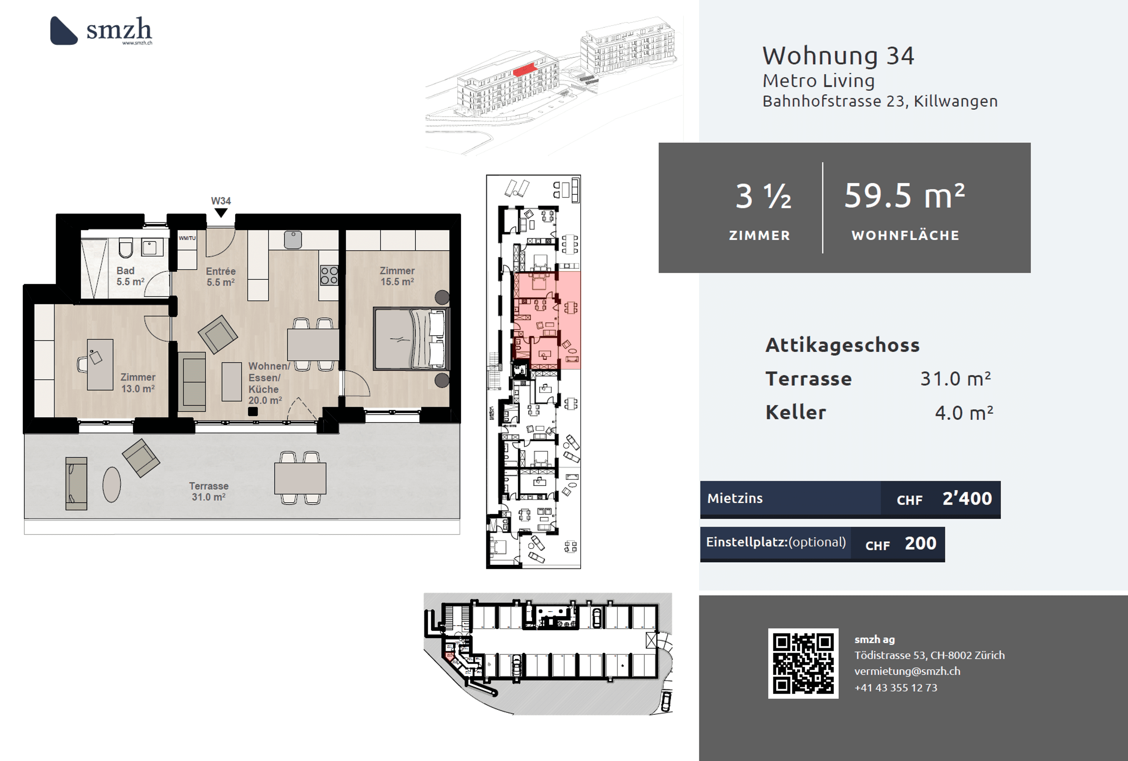 3.5-Zi.-Attika mit 31 m² Terrasse in Killwangen mieten - Bild 2