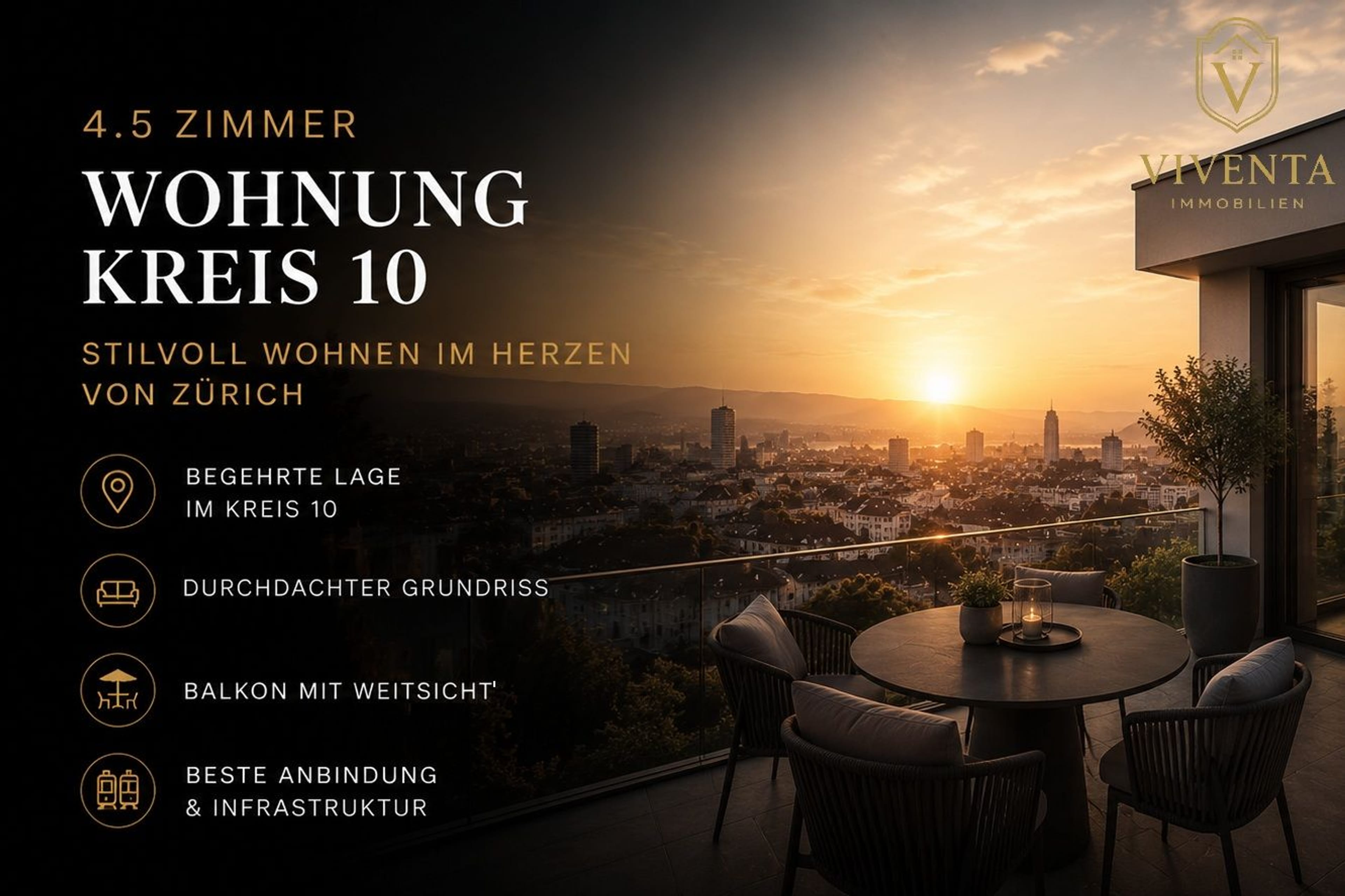 4.5-Zimmer-Wohnung mit Weitsicht & Cheminée im Kreis 10 - Bild 1