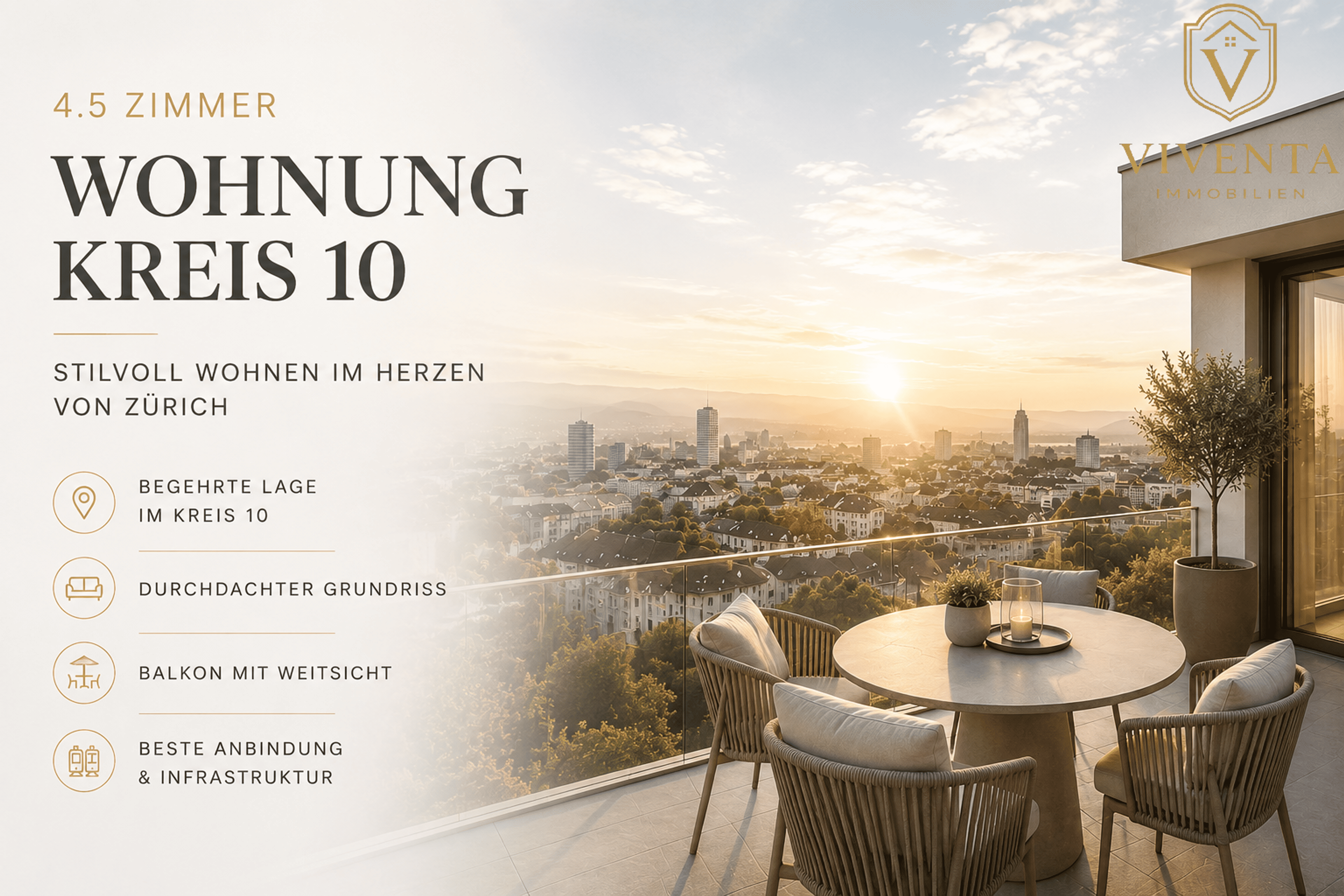 4.5-Zimmer-Wohnung mit Weitsicht & Cheminée im Kreis 10 - Bild 1