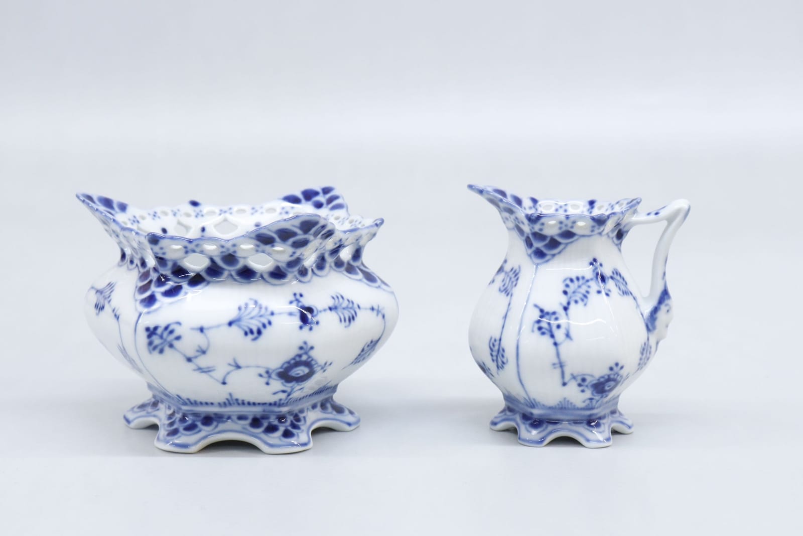 Sockerskål och gräddkanna, "Musselmalet", Royal Copenhagen