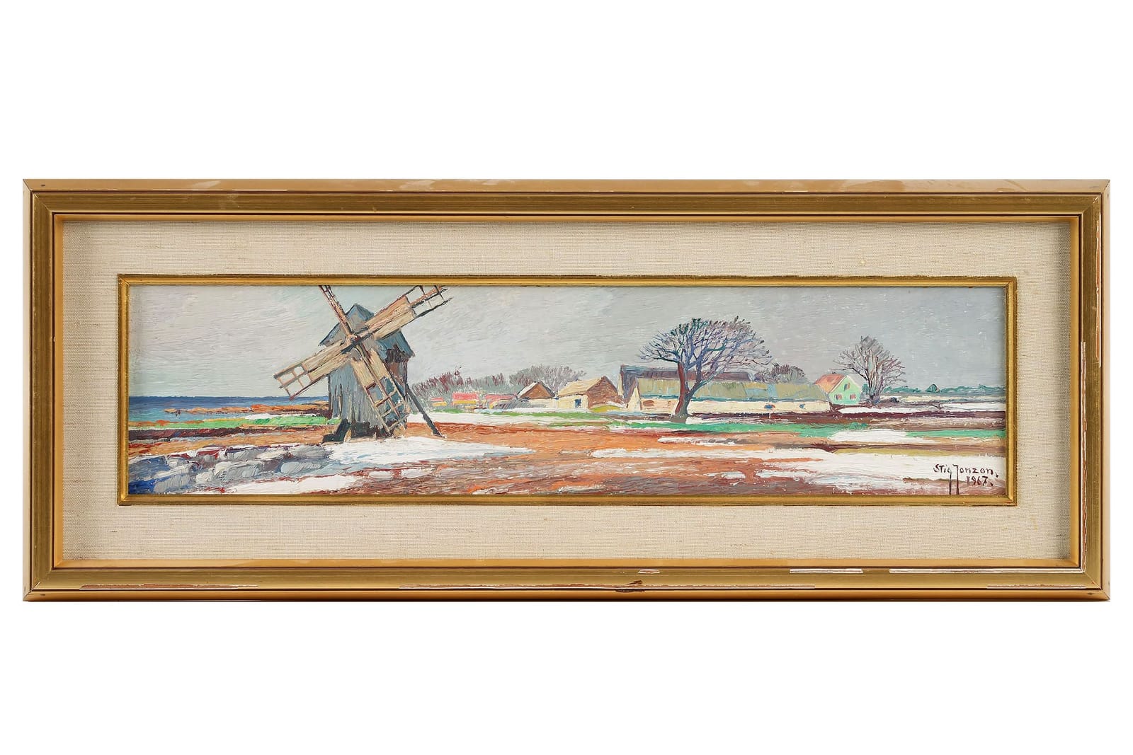 STIG JONZON (1913-1987), olja på pannå, "Kvarn, Albrunna, Öland"