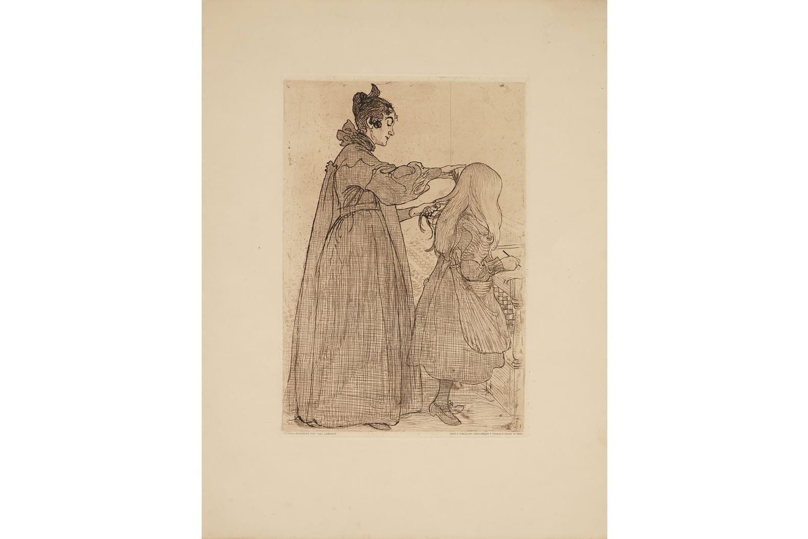 CARL LARSSON (1853-1919), etsning, "Karin och Kersti", 1904