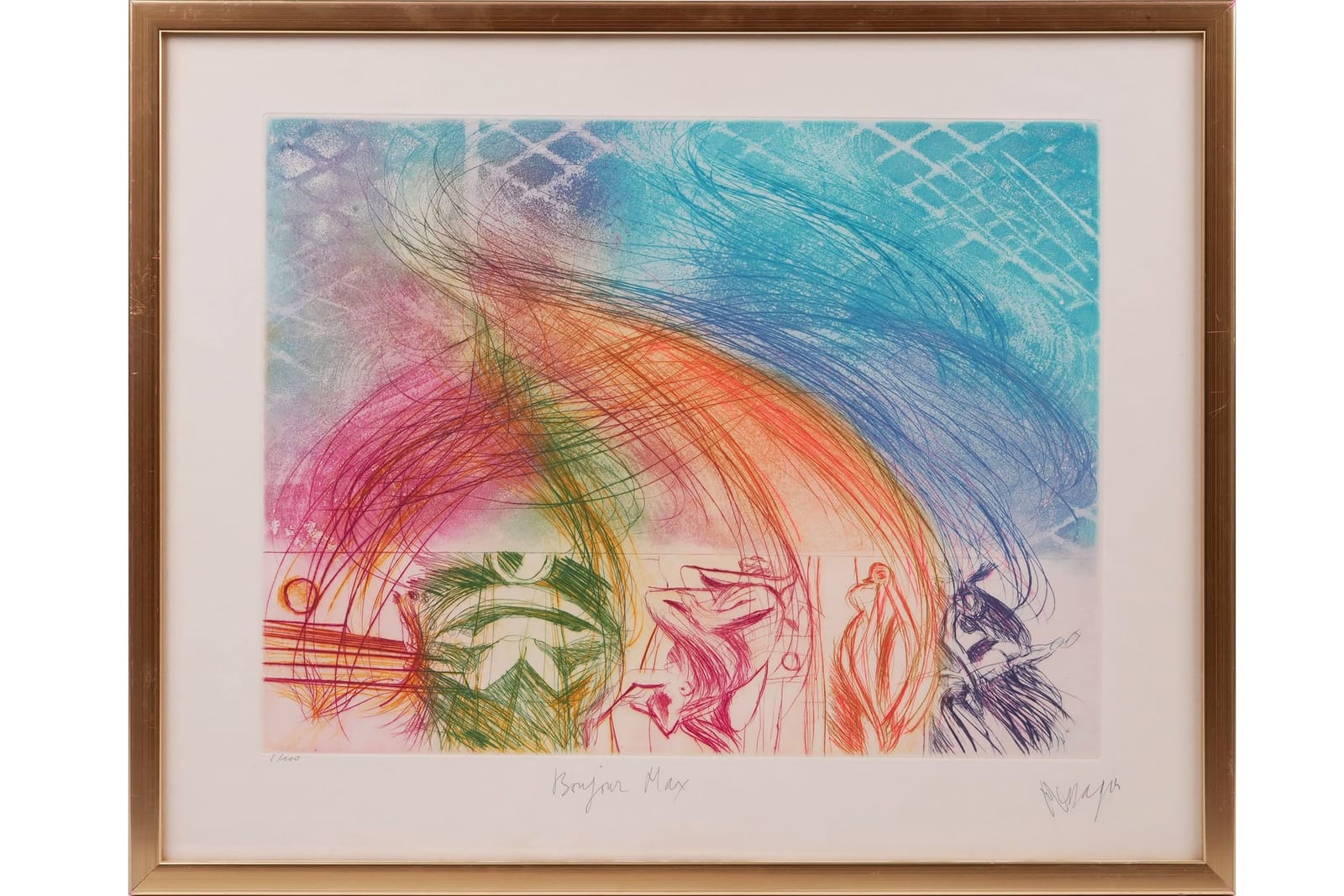 JEAN MESSAGIER (Frankrike, 1920-1999), färgetsning, ur "Bonjour Max Ernst", 1975-76