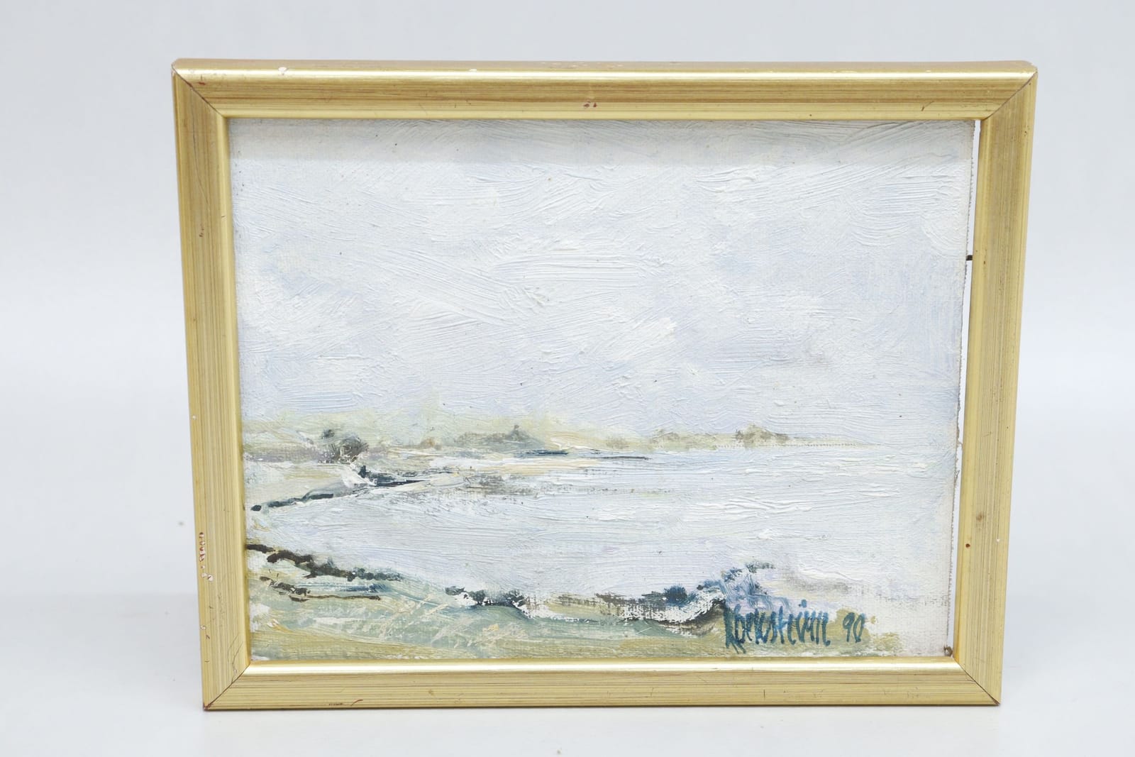 Karl-Olof Ekström, "Vårmorgon mot Gislövshammar", olja på pannå, signerad