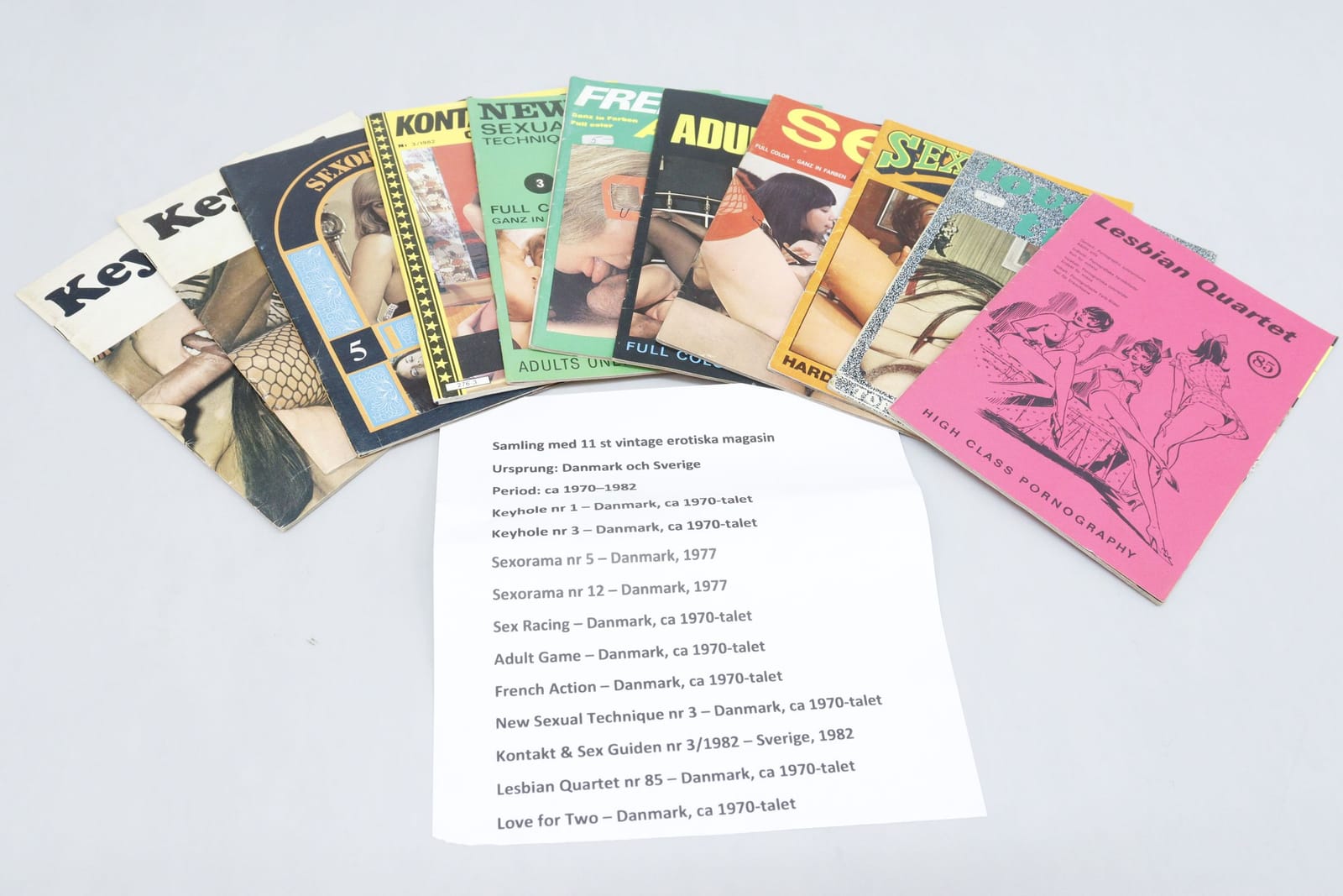Erotiska tidningar, 11st, 1970-1982, danska och svenska