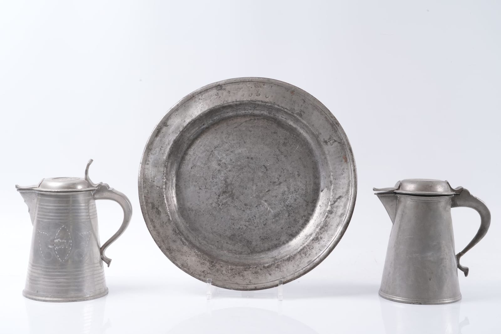 SKÅLFAT, samt stop, 2 st, tenn, 1700-1800-tal
