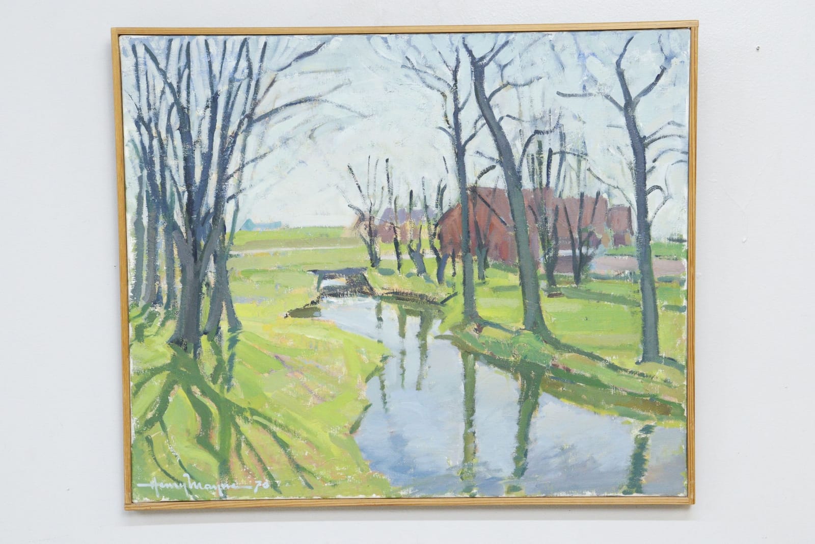 Henry Mayne, "Vårljus vid Höje å, Esarp", olja på duk, signerad