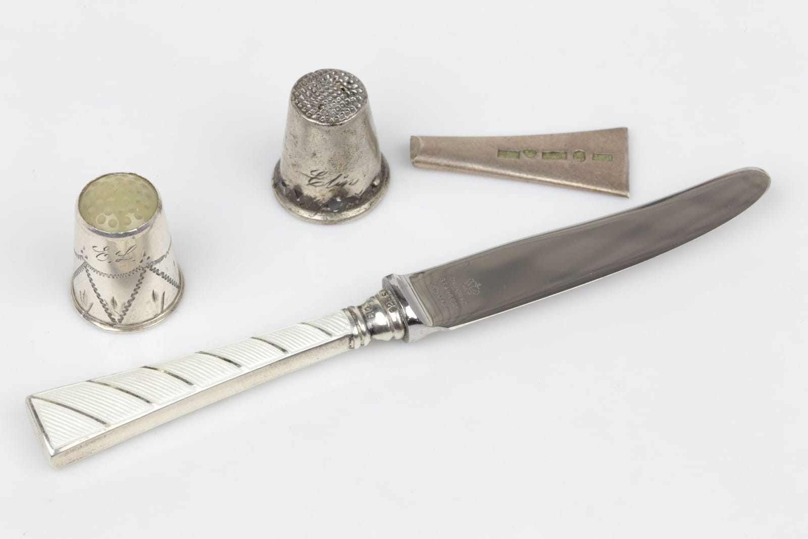 FRUKTKNIV, Egon Lauridsen / Raadvad, fingerborg, silver, samt skrotsilver, två delar