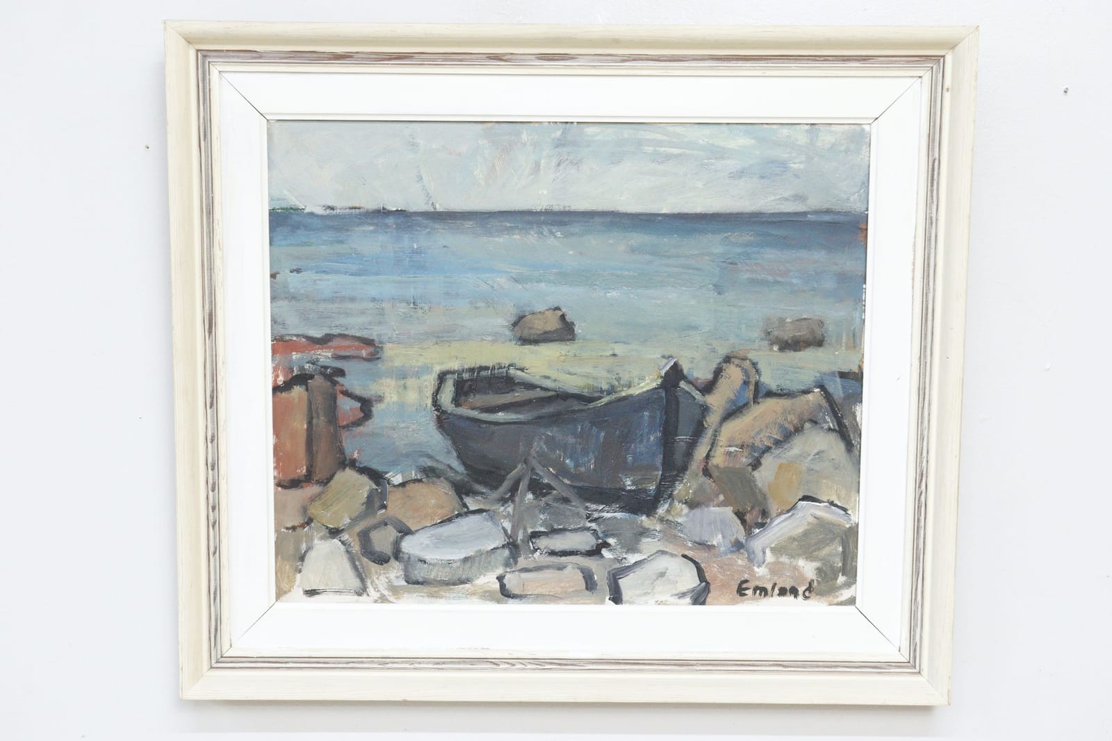 Einar Emland, olja på pannå, signerad