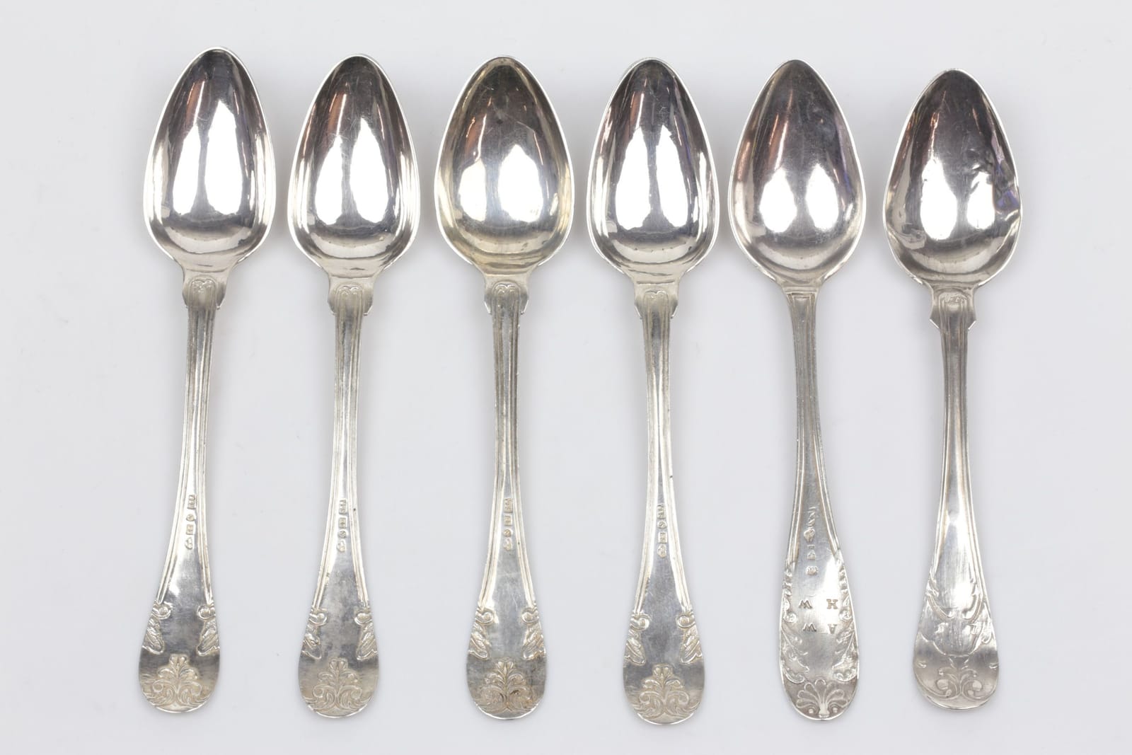 TESKEDAR, 6 st, silver, "Gammal Fransk", 1800-tal, ca 76,32 g