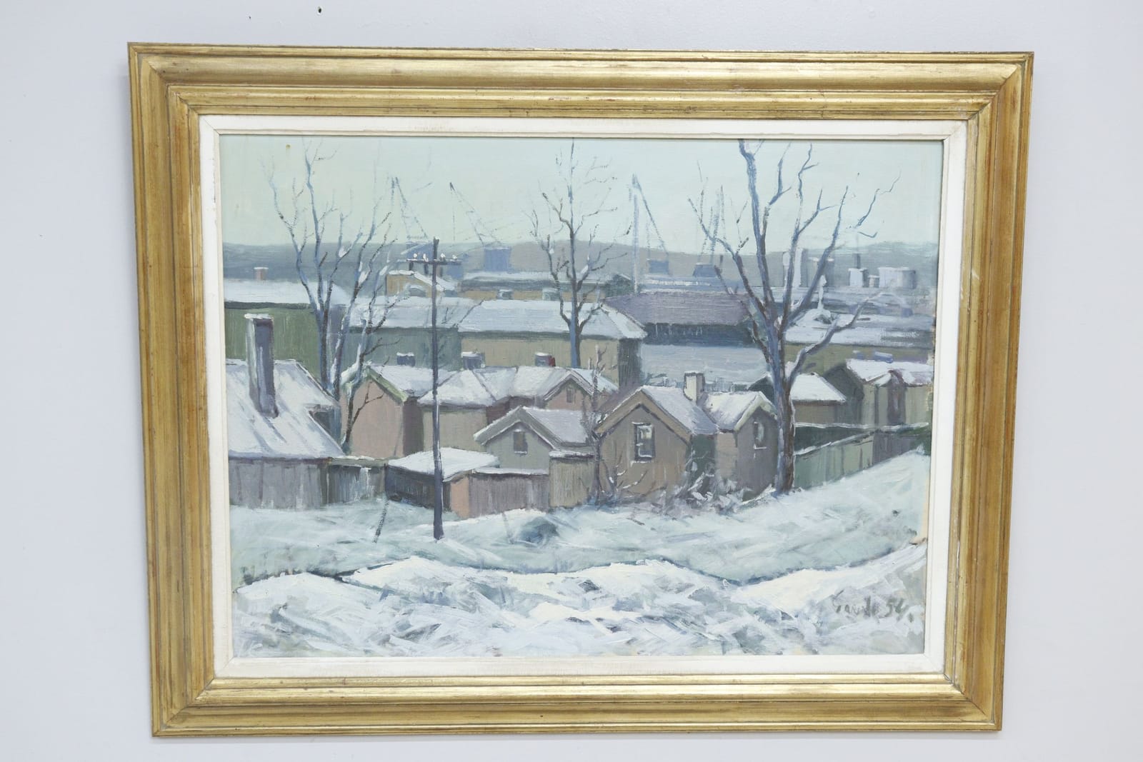 Tage Gavik, "Hamnen sedd från Majorna", olja på duk, signerad