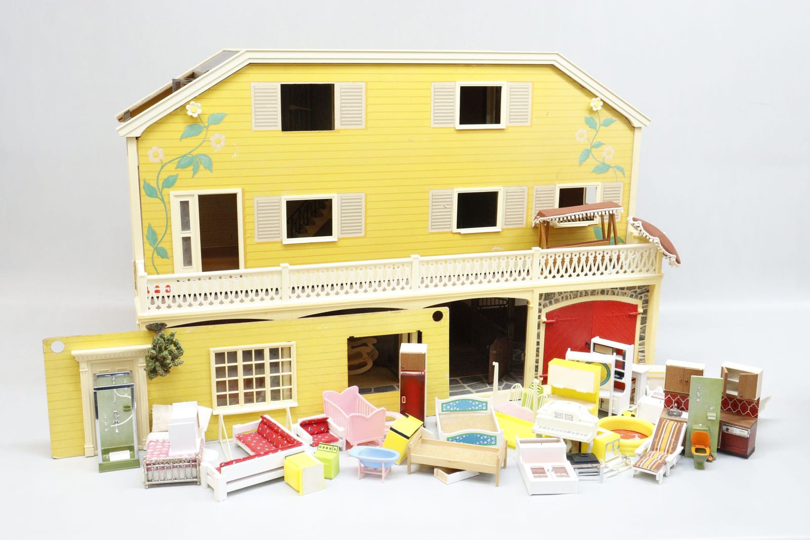 Dockskåp med stall, garage, inredning, mm. Lundby