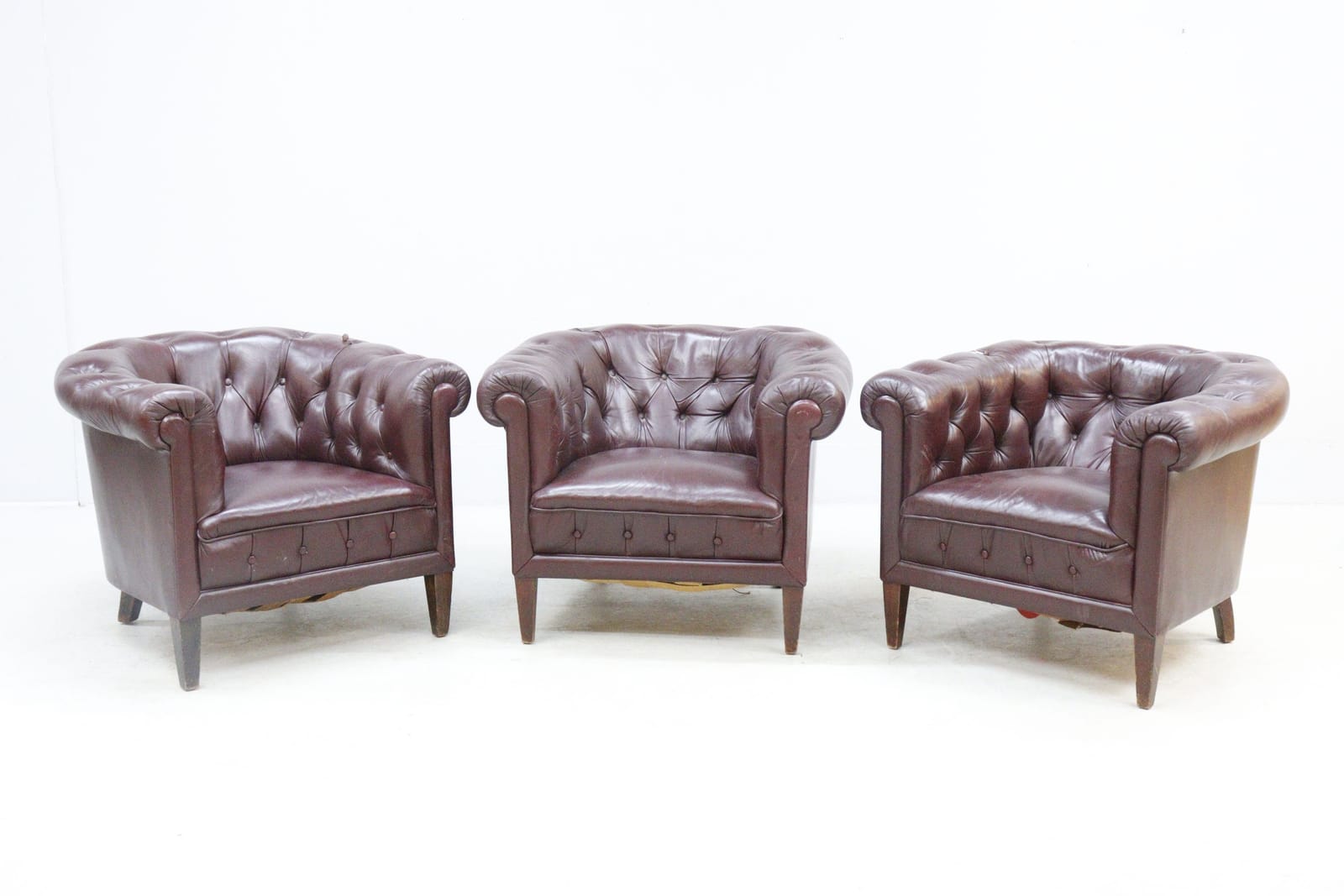 Fåtöljer, 3st, Chesterfield-stil