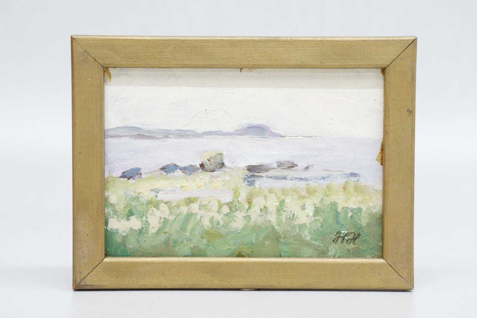 Inga-Lisa Sandell Hallström, "Stenshuvud V", olja på pannå, signerad