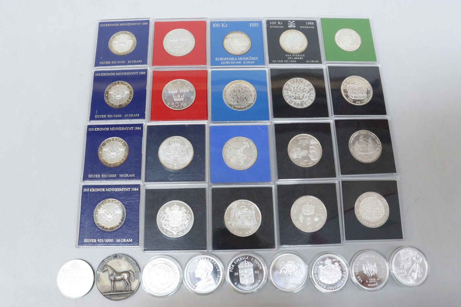 Minnesmynt, silver, 29st, jubileumsmynt, 1975-2005, 29st, totalvikt vikt 713 gram