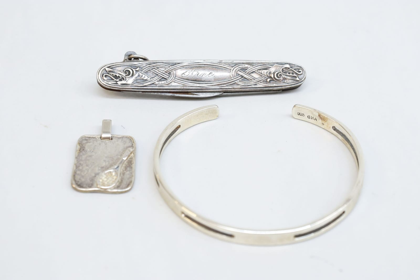 Smycken och pennkniv, silver, vikt 29.6 gram (med knivblad)