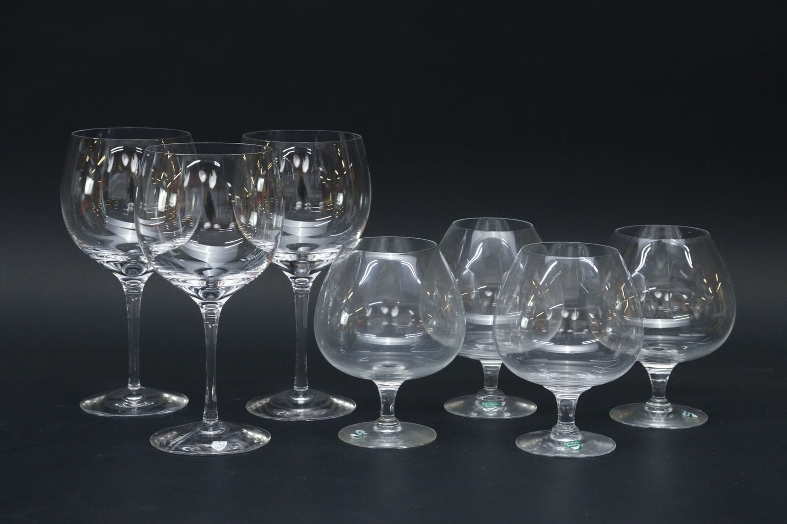 Glas, 3+4st, rödvin resp konjak, Orrefors