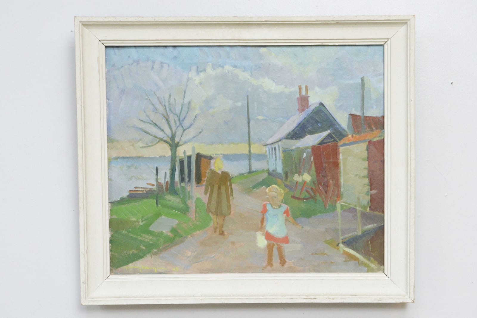 Henry Mayne, "Vid stranden", olja på duk, signerad