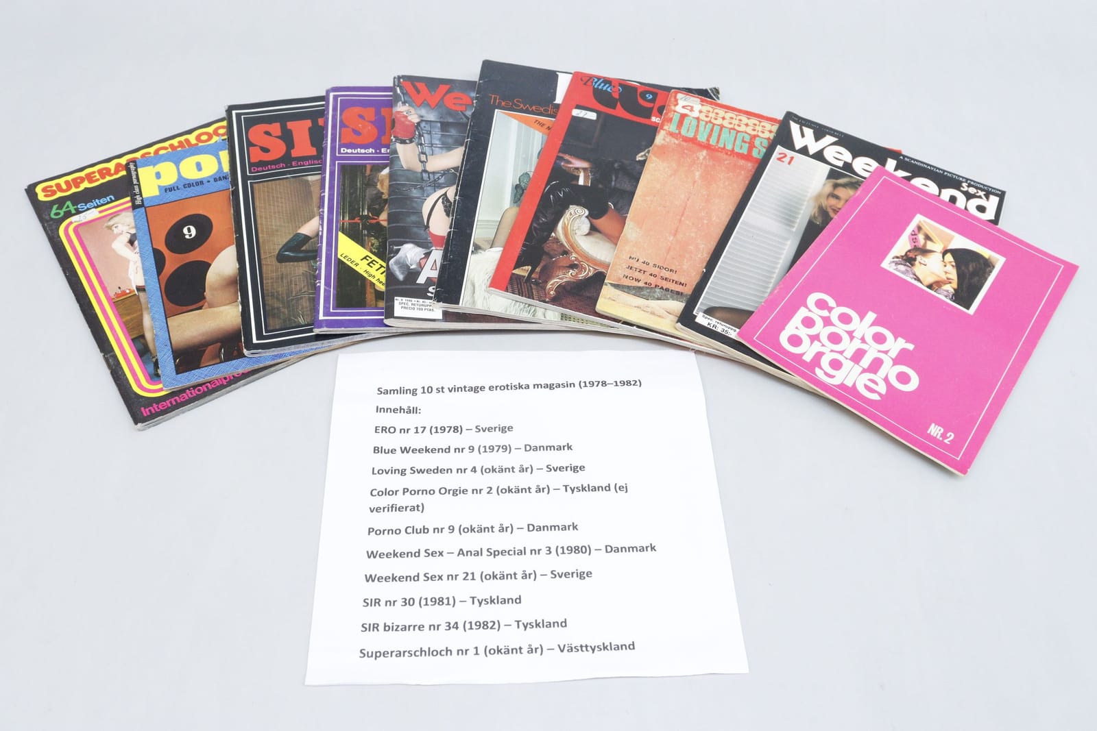 Erotiska tidningar, 10st, 1978-1982, danska, svenska och tyska