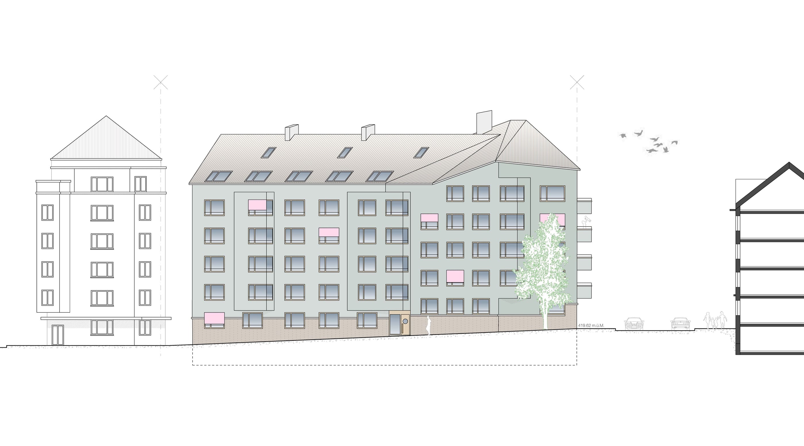 3064 Goldbrunnenstrasse Fassade Nussbaumerstrasse 45 25