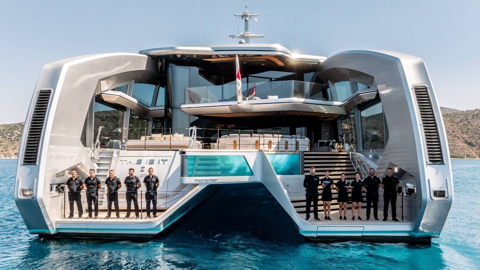 the crew of the yacht this is it at the stern of the boat