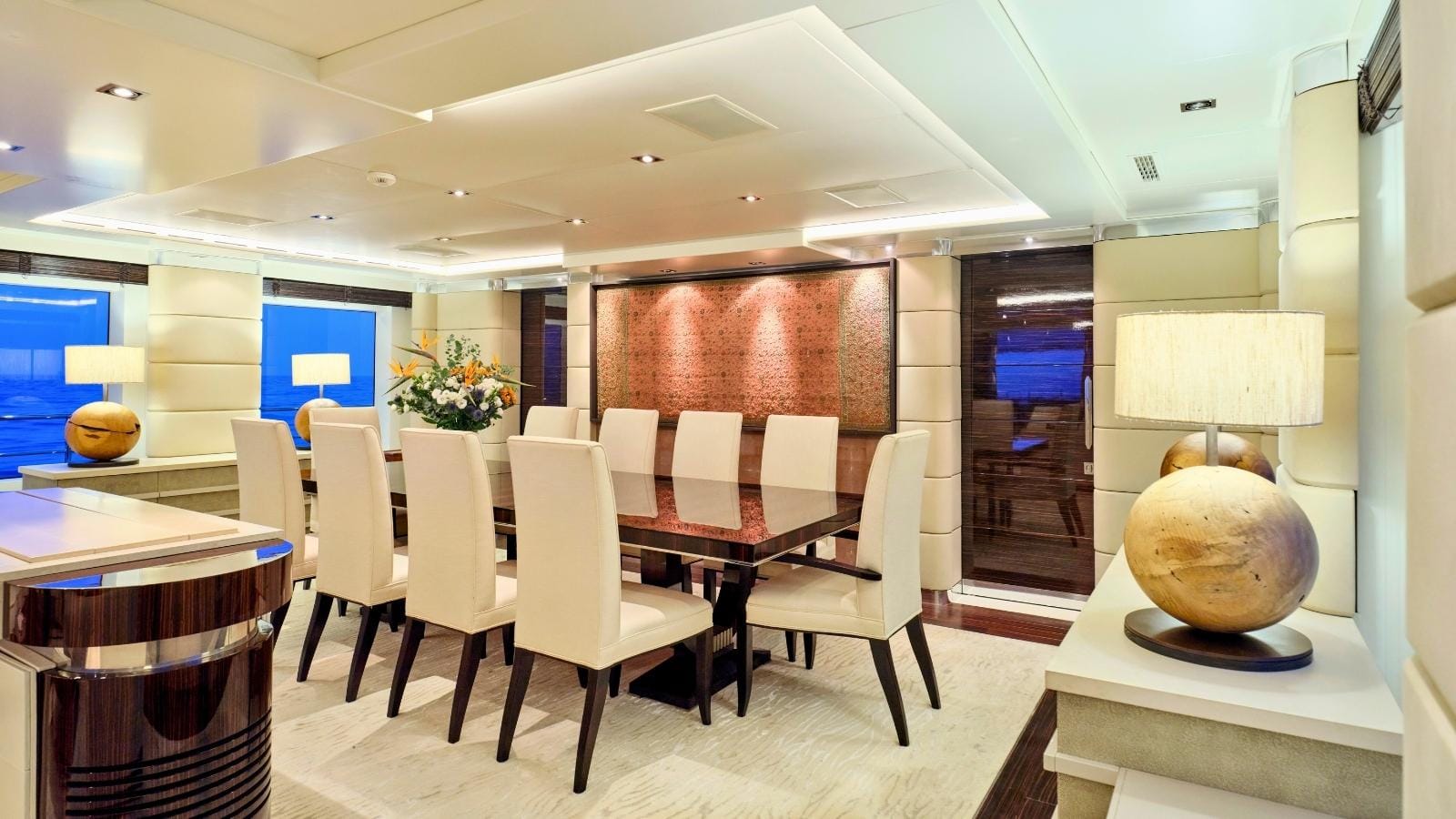 dinner table on timbuktu yacht