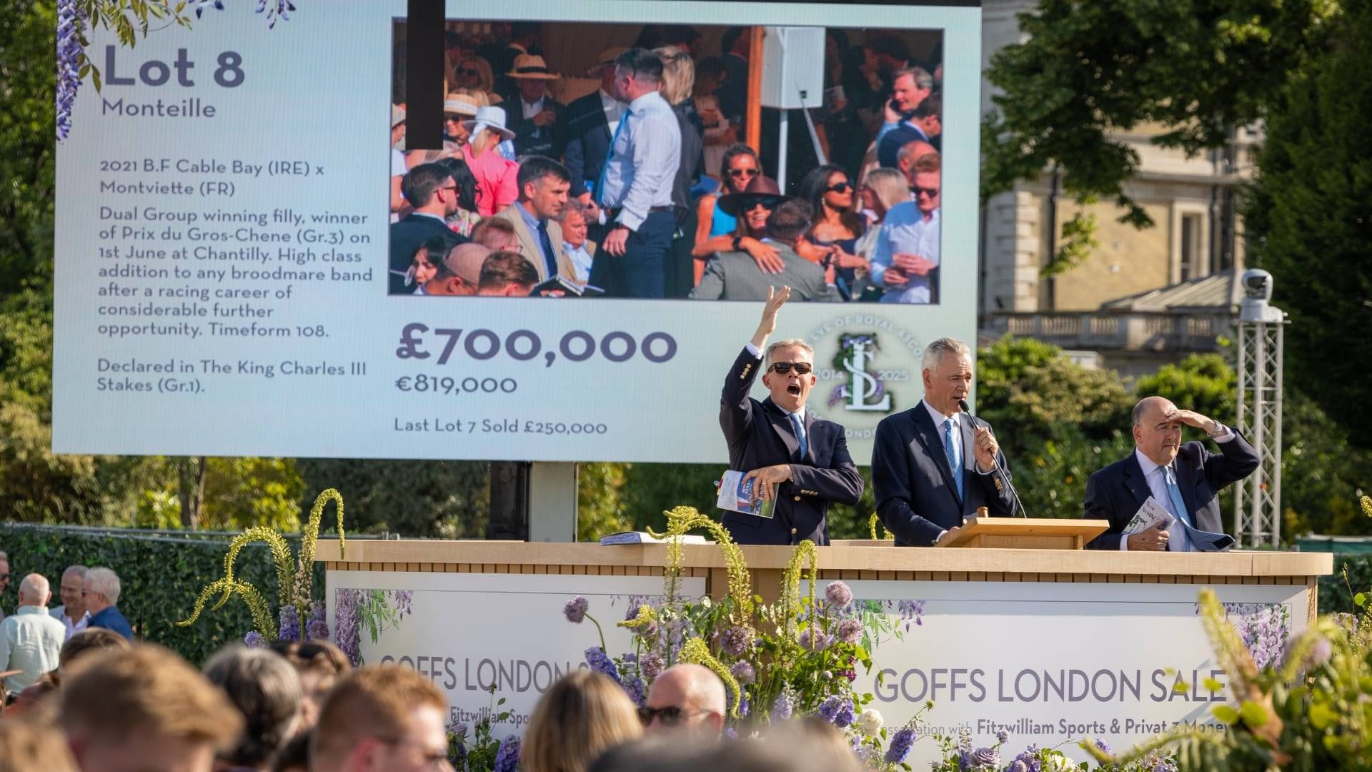 3 persons on the podium of the auction at goffs 2025