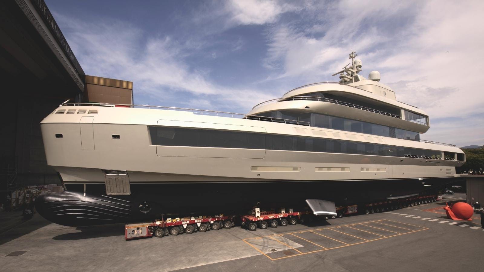 the armani designed admiral yacht at the italian sea group shipyard