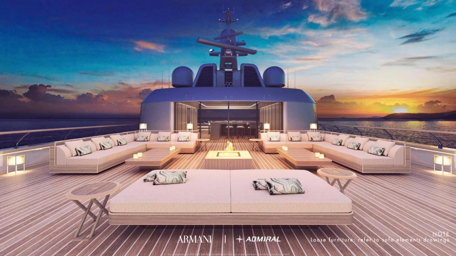 deck view of the admiral yacht designed by armani