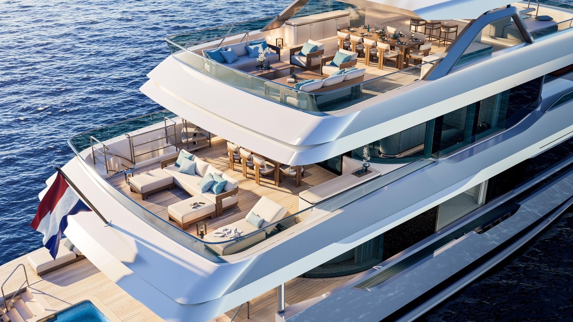 render of the aft deck on iyc yacht moonen 133 mallorca