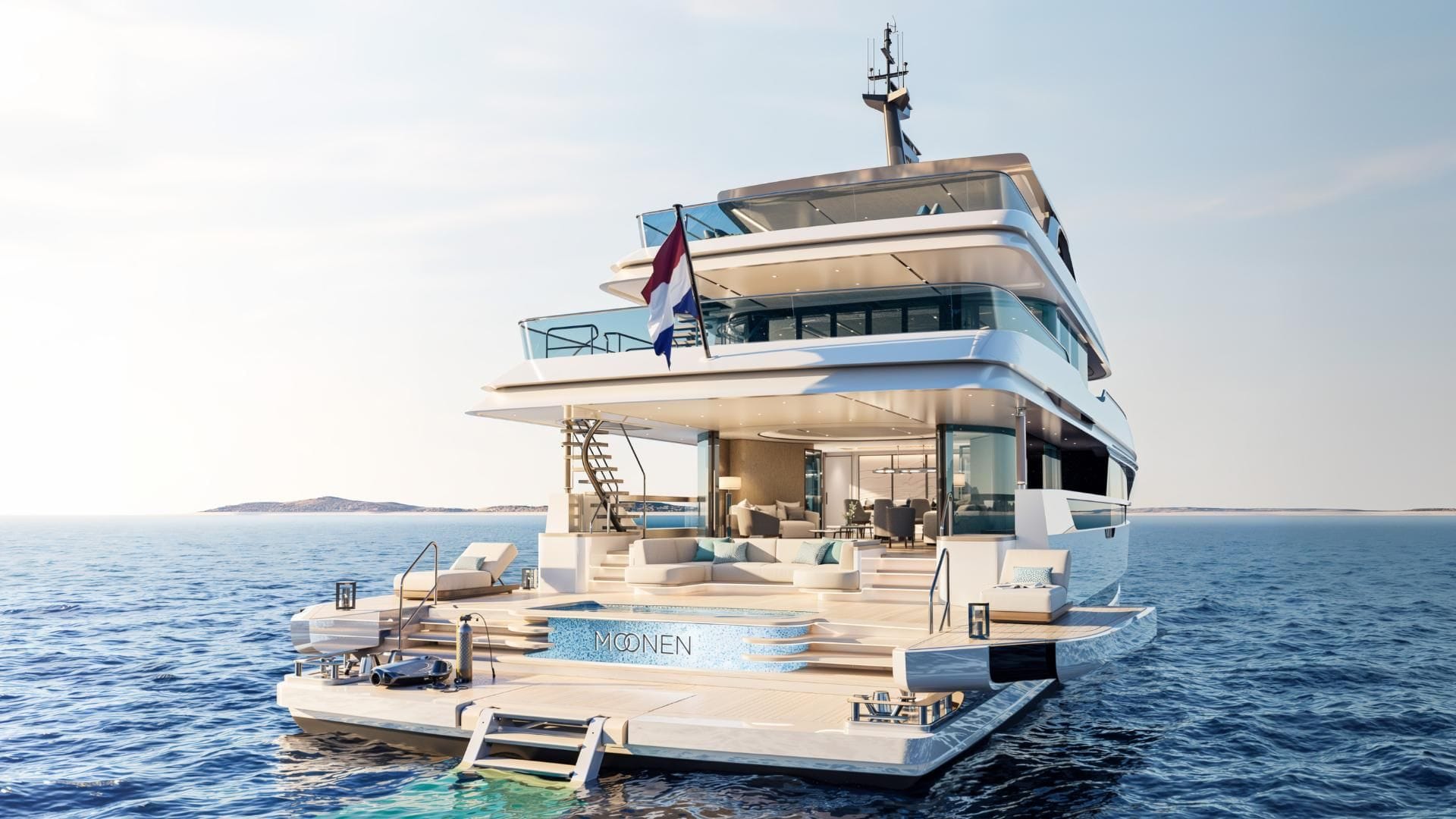 render of the aft deck on iyc yacht moonen 133 mallorca