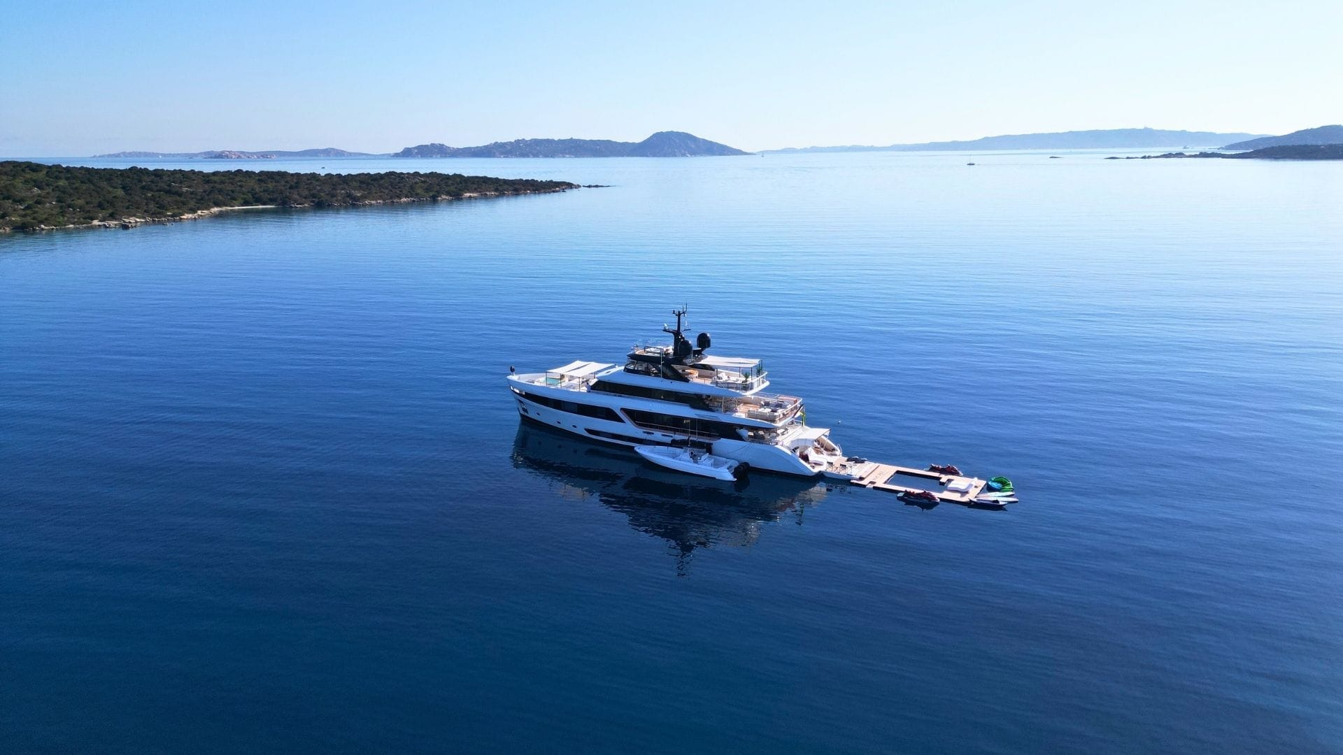 drone view of the yacht koju crusing in sardinia