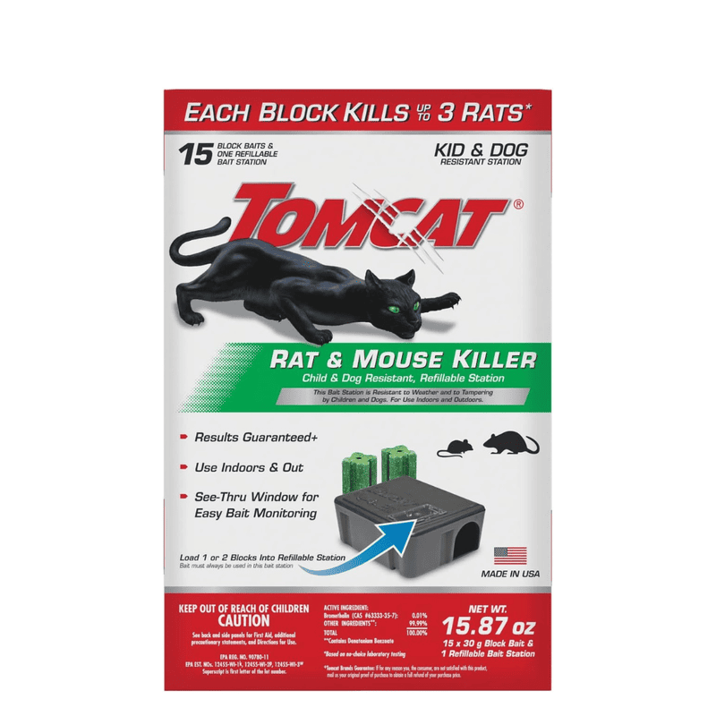 Tomcat Rat and Mouse Bait Station + 15 Bait Blocks (Child & Dog Resistant)