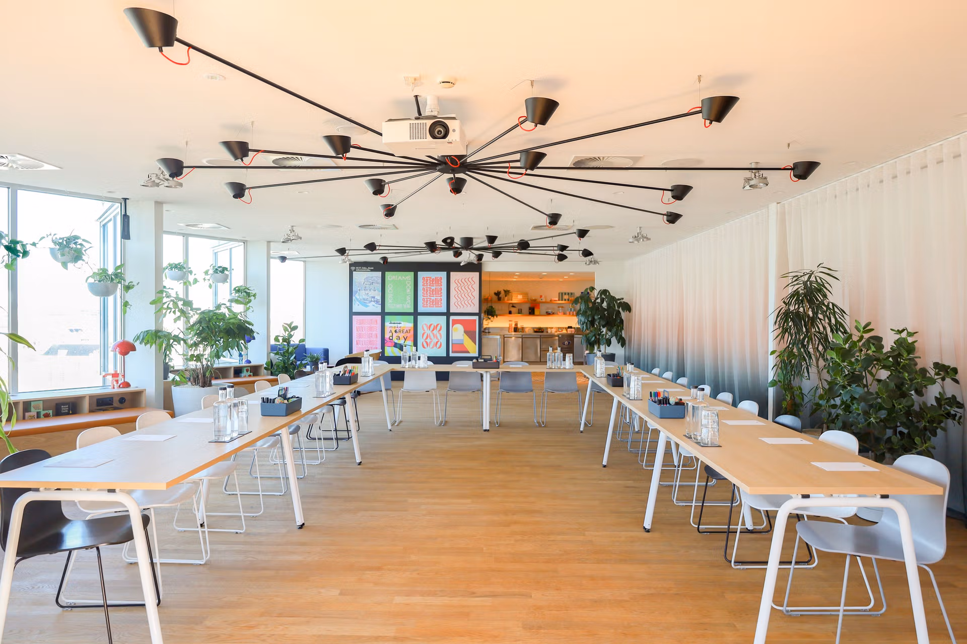 19 Zoku Amsterdam ME Think Bigger Room 1 2 Event Space U Shape Setup Back View