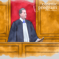 10°, Venus in Aries, Courtroom sketch using pastels and watercolours artwork