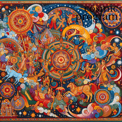 118°, Sun in ashlesha Indian Phad Painting artwork
