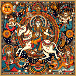 189°, Moon in swati Indian Phad Painting artwork