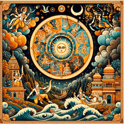 351°, North Node in revati Indian Phad Painting artwork