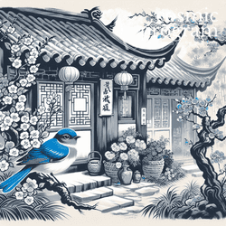 263°, South Node in Sagittarius, Traditional Chinese Art artwork